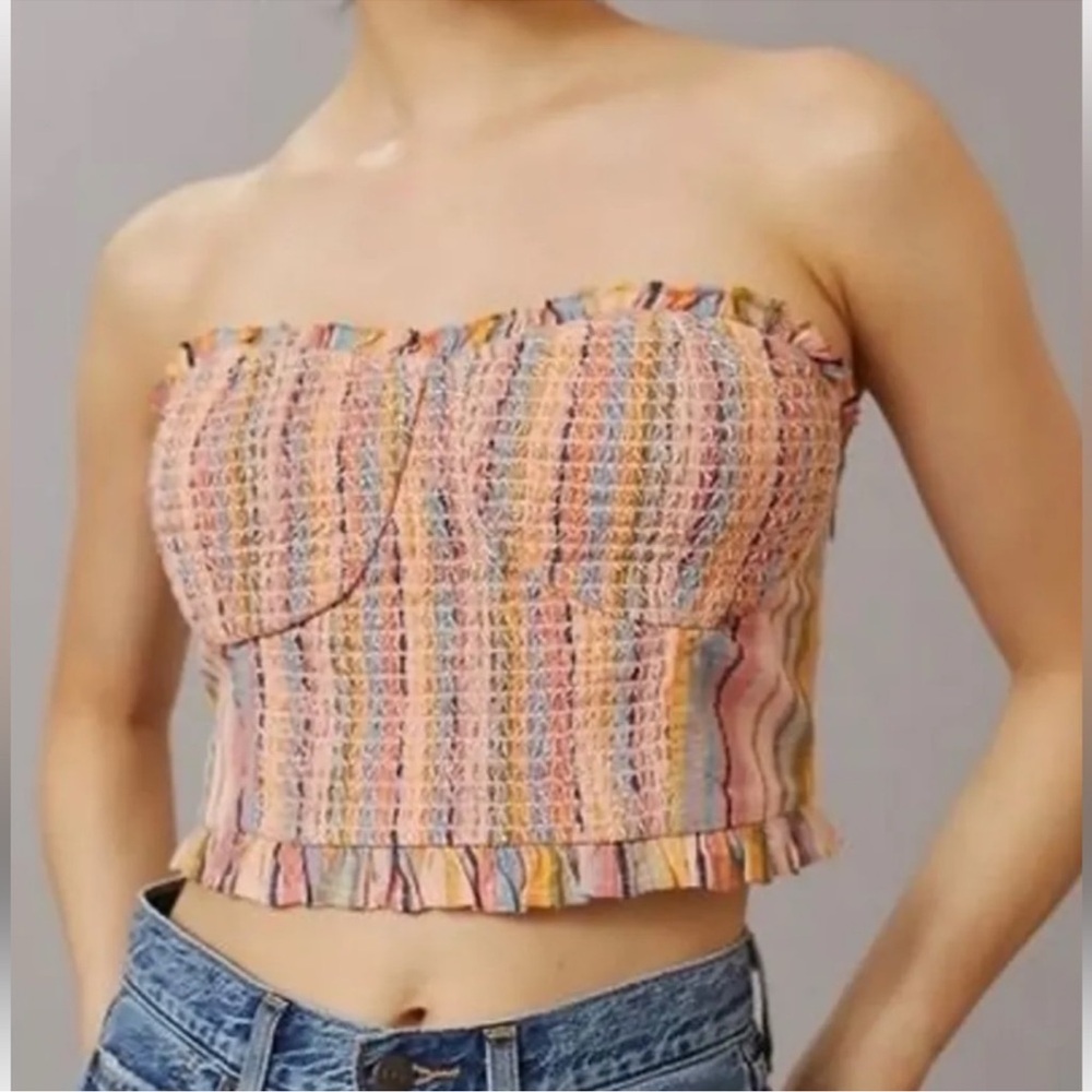 Anthropologie Pilcro Rainbow Strapless Smocked Crop Tube Top - Picture 8 of 8